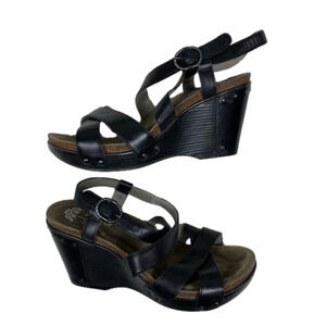 Dansko Frida Black Wedge Sandals Size 9.5-10 Open Toe Crisscross Strap